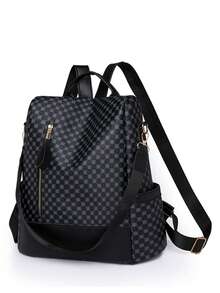 Anti-Theft Colorblock Large Capacity Functional Backpack - Black - View 6