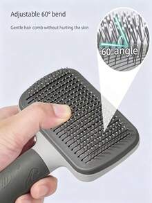 1 Peça Escova Slicker Autolimpante para Animais de Estimação, Pente Removedor de Pelos com Cabo de Conforto, Escova de Massagem e Tosa para Cães e Gatos, Remove Pelos Soltos e Emaranhados da Subcamada, Suprimentos de Tosa Diária para Animais de Estimação - Cinza - Visão 5