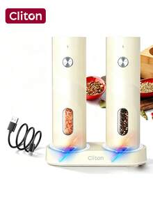 CLITON Premium Electric Salt Pepper Grinder, One‑Hand Auto Mill W/ LED Light & Lit Charging Base, Built‑In 300mAh Lithium Battery, 3 Options: Single Unit, 2‑Pack, Charging Base Gift Set, Kitchen Gadget, New Year & Kitchen Gift, Housewarming Holiday Present - Multicolor - View 15