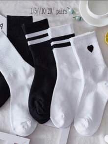 24 Pairs/20 Pairs/18 Pairs/15 Pairs/10 Pairs/6 Pairs/4 Pairs/2 Pairs/1 Pair Black & White Striped Thick Mid-Calf Socks, Comfortable & Breathable, Suitable For Business And Casual Wear. Shark Series Soft, Lightweight, Odor-Resistant Sports Socks, Unisex, Warm For Autumn/Winter. - Multicolor - View 7