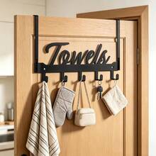 No-Drill Door Towel Rack, Iron Rose TOWELS Hanging Rack, Bathroom Door Hook, Multi-Function 7-Hook Bath Towel Storage Rack, Bathroom Storage Rack, Thanksgiving, Holiday, Home Decor Gift Choice - View 9