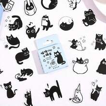 1PC Classic Black Cat Series Boxed Stickers (45pcs/Box) - Creative DIY Handmade Decoration Stickers, Suitable For Envelopes, Journals And Photo Albums - Kitten And Cat Wall Art Decor - A - View 4