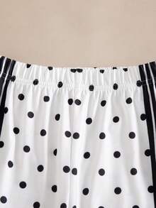 Setelan 2 Potong untuk Remaja Perempuan: Atasan Lengan Panjang Leher Bulat Motif Polkadot dan Celana Panjang Lurus Elastis dengan Garis Samping, Gaya Musim Semi/Gugur - Putih - View 7