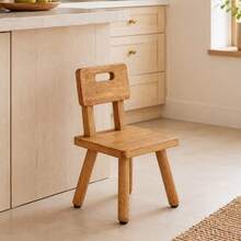 Nordic Style Solid Wood Footstool, Small Chair With Cutout Handle, Entryway Shoe Bench Decor - Brown - View 3