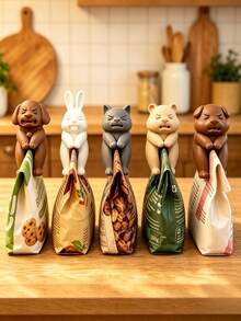 Creative 3D Animal Squad Snack Sealing Clips, Multiple Cute Puppy Rabbit Grey Cat Bear 3D Sealing Clips, Food Packaging Bag Moisture-Proof Fresh-Keeping Clips, Kitchen Snack Bag Sealing Cute Home Daily Small Gifts - Multicolor - View 1