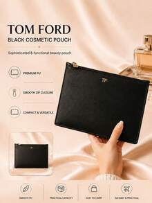 Tom Ford TF黑色皮質化妝包21×14cm,單品發售,金標順滑拉鍊,日常出遊收納彩妝好物 - 黑色 - 查看 3