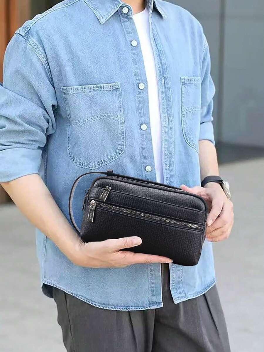 HOVI'S Tas Tangan Minimalis Retro Fashion Bisnis Kasual Portabel Kapasitas Besar Multifungsi Tas Genggam Tas Ponsel Tas Desainer - Hitam - View 1