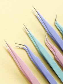 Macaron Color Precision Tweezers, Stainless Steel Straight & Curved Tip Tweezers Set For Lash Extension, Nail Art Rhinestone Picker DIY Craft Beauty Tools - Sets - View 2