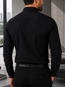 Men's Long Sleeve Spandex Dress Shirt - 黑色 - 查看 2