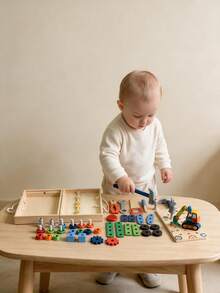 Solid Wood Versatile Disassembly And Assembly Screw Combination Set, Wrench, Hammer, Pliers Simulation Repair Tool Table, Children's Hands-On Disassembly And Assembly Building Block Logic Exercise Early Education Puzzle Toy - Multicolor - View 5