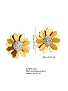 VceTd 1/2/3/4PCS Romantic Vacation Style Stainless Steel Women's Jewelry Set With Glass Inlaid Sunflower Decoration, Suitable For Women's Daily Wear Or Vacation Wear Or Holiday Gift - Yellow Gold - View 12
