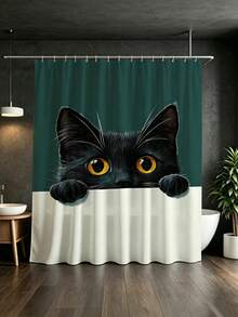 1pc Creative Black Cat Probe Shower Curtain - Suitable For Bathroom Decor, Bathroom Curtain - Easy To Clean, Exquisite Home Decor, Bathroom Partition Curtain, Decorative Shower Curtain, Bathroom Accessories Home Decor Gift - Includes 12 Hooks - Multicolor - View 7