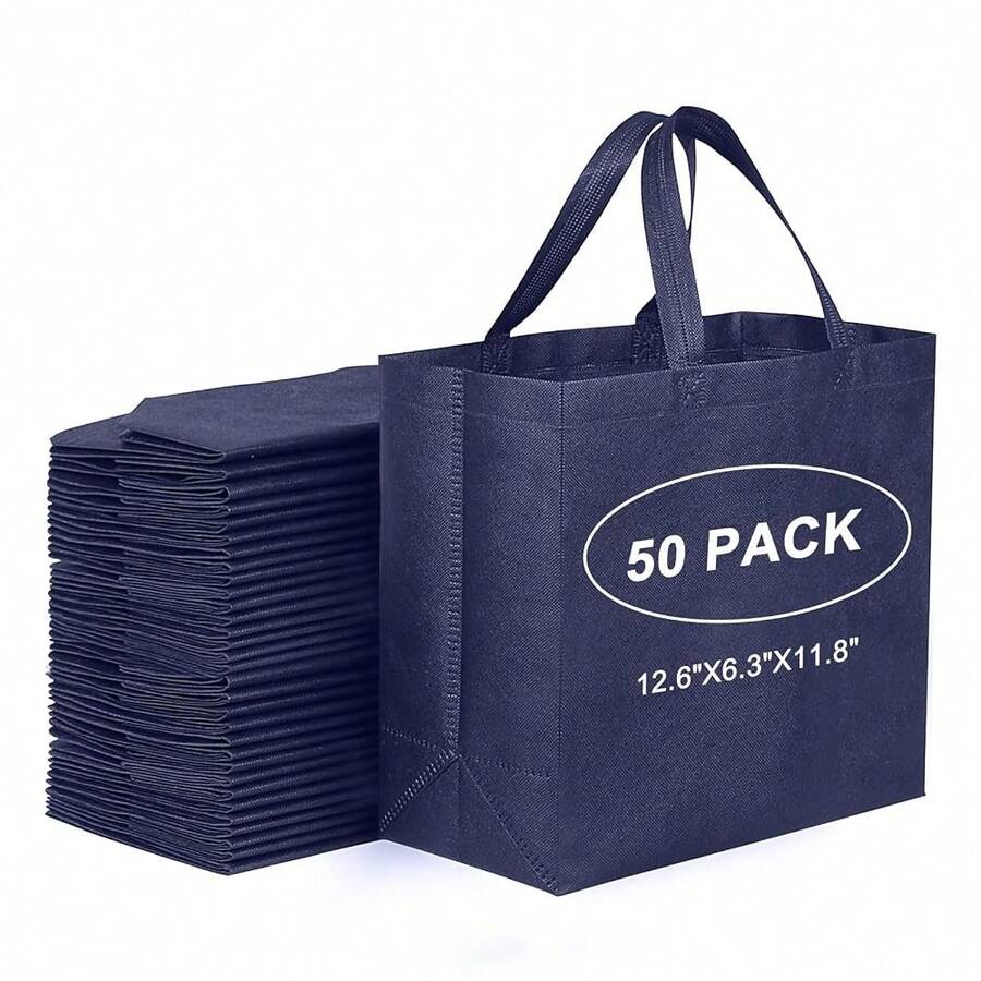 Black Reusable Totes Bag With Reinforced Handles Non Woven Bulk Shopping Bags - NavyBlue50 - View 1
