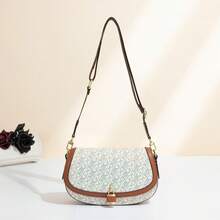 MKF Women's Vintage Floral Luxury Saddle Bag, 2026 New Letter Logo Crossbody Bag, Lock Flap Wide Strap Shoulder Bag, Brown PU Trim Adjustable Shoulder Strap Handbag, Daily Commute Bag, Women's Daily Travel Handbag, All-Season Versatile Everyday Style - Multicolor - View 13