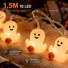 1pc 10 LED Halloween Spooky Ghost With Pumpkin String Light Hanging Indoor And Outdoor Decorative Lamp Battery Powered Suitable For Party Halloween Holiday Bedroom Bar Shop Park Garden Fireplace Tree Decor - Multicolor - View 6
