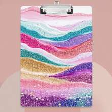 1pc 2D/Flat Colorful Printed Acrylic Clipboard - Pink Flowing Design, Writing And Drawing Pad Creative Clip Board, Multi-Functional Portable Loose-Leaf Binder, Hanging Metal Clip, Suitable For Office, School, Home Meetings, Ideal Gift For Teachers And Students - Multicolor - View 5