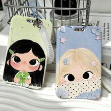 Macaron Color Big Eye Cartoon Girl Vertical Card Holder, Transparent Spring Ring Lanyard ID Badge Holder, Keychain, Student Back To School Stationery - Multicolor - View 3