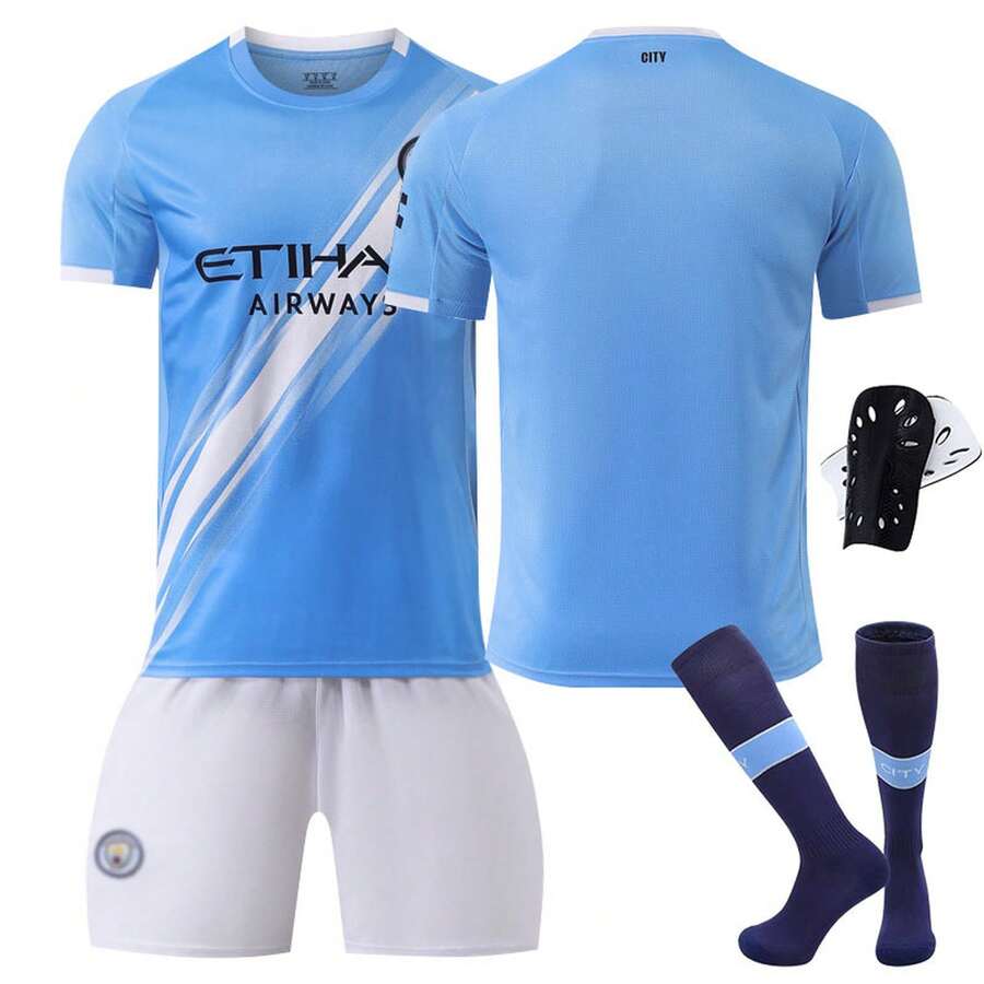 26 camisetas de fútbol azules del Manchester City para el hogar, número 9 Haaland, número 10 Grealish, número 11 De Bruyne, número 17 De Bruyne.