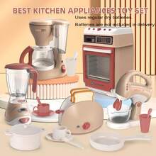 Blender, Coffee Maker, Mixer And Toaster, Children's Kitchen Toy Set, Children's Kitchen Toy Set And Accessories Set - Multicolor - View 3