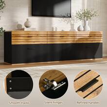 TV Stand With 2 Doors And 3 Drawers – Black & Natural - 黑色和自然色 - 查看 4