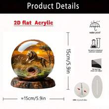 1pc Acrylic Crystal Ball Grassland Lion Desktop Ornament, 2D Flat Printed African Animal Landscape, Creative Decorative Craft For Living Room And Study - Lion - View 5