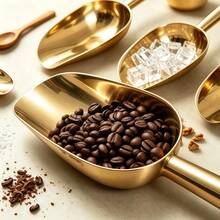 Multifunctional Stainless Steel Spoon With Hanging Hole, One-Piece Seamless Stamped Design Easy To Clean, Wide Round Scoop Head Anti-Spill, Suitable For Flour, Rice, Sugar, Coffee Beans, Ice Cubes, Dried Goods, Snacks, Mirror Polished Kitchen Storage Spoon, Silver And Gold - View 9