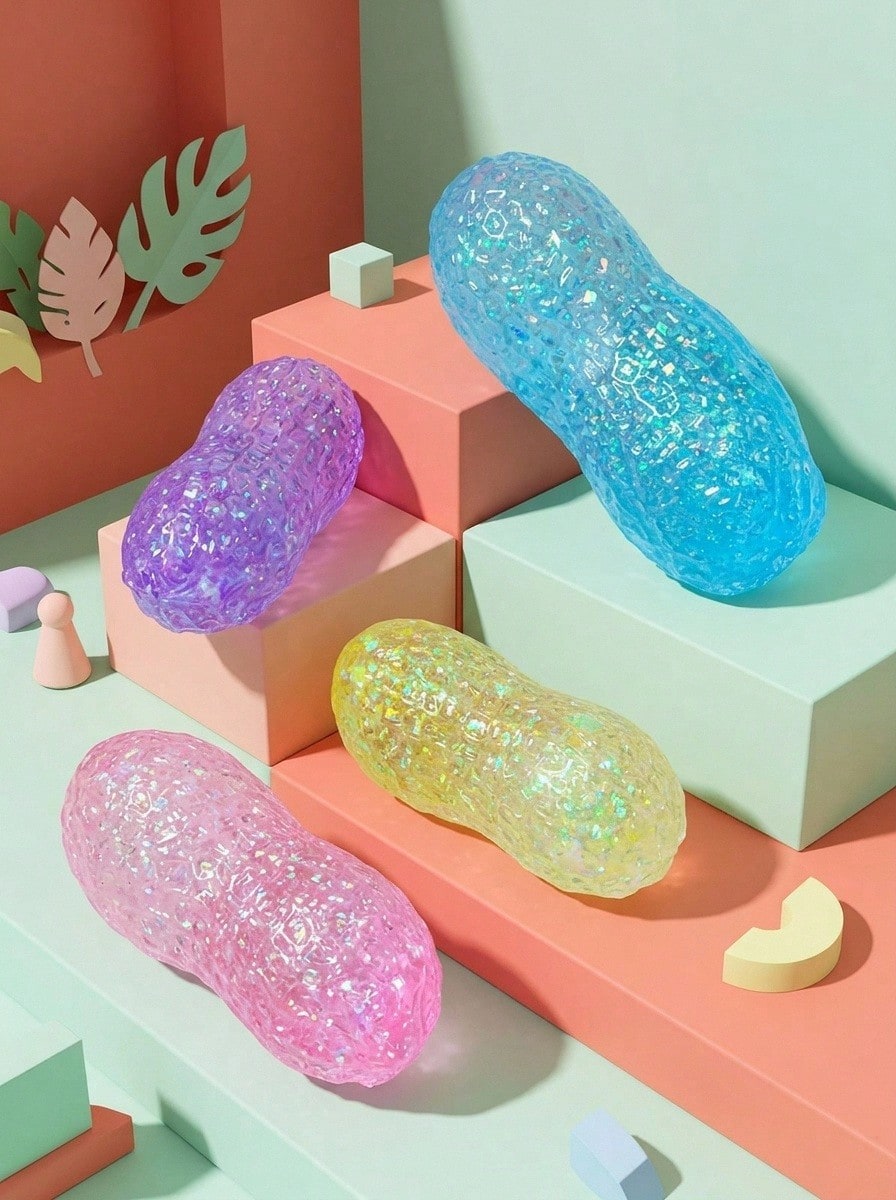 POKOJA LAND 1pc Glitter Peanut Squishy Toy, Transparent Crystal Peanut Stress Relief Squeeze Toy, Soft Stretchable Slow Rebound Moldable Desktop Toy Classroom Prize, Birthday Gift