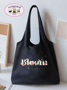 Bolsa de compras con estampado floral - Negro - Ver 1