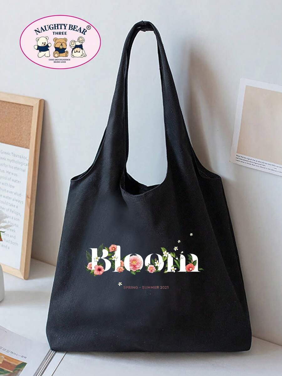 Bolsa de compras con estampado floral - Negro - Ver 1