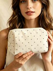 Campus Style Polka Dot Pencil Case/Stationery Storage Bag - Multi-Functional Large Capacity Design, Suitable For Storing Office Supplies, Creative Multi-Purpose Pencil Case Or Portable Travel Makeup Bag, Ideal For Students And Adults Daily Use. Stripe Direction And Polka Dot Density Random - Multicolor - View 2