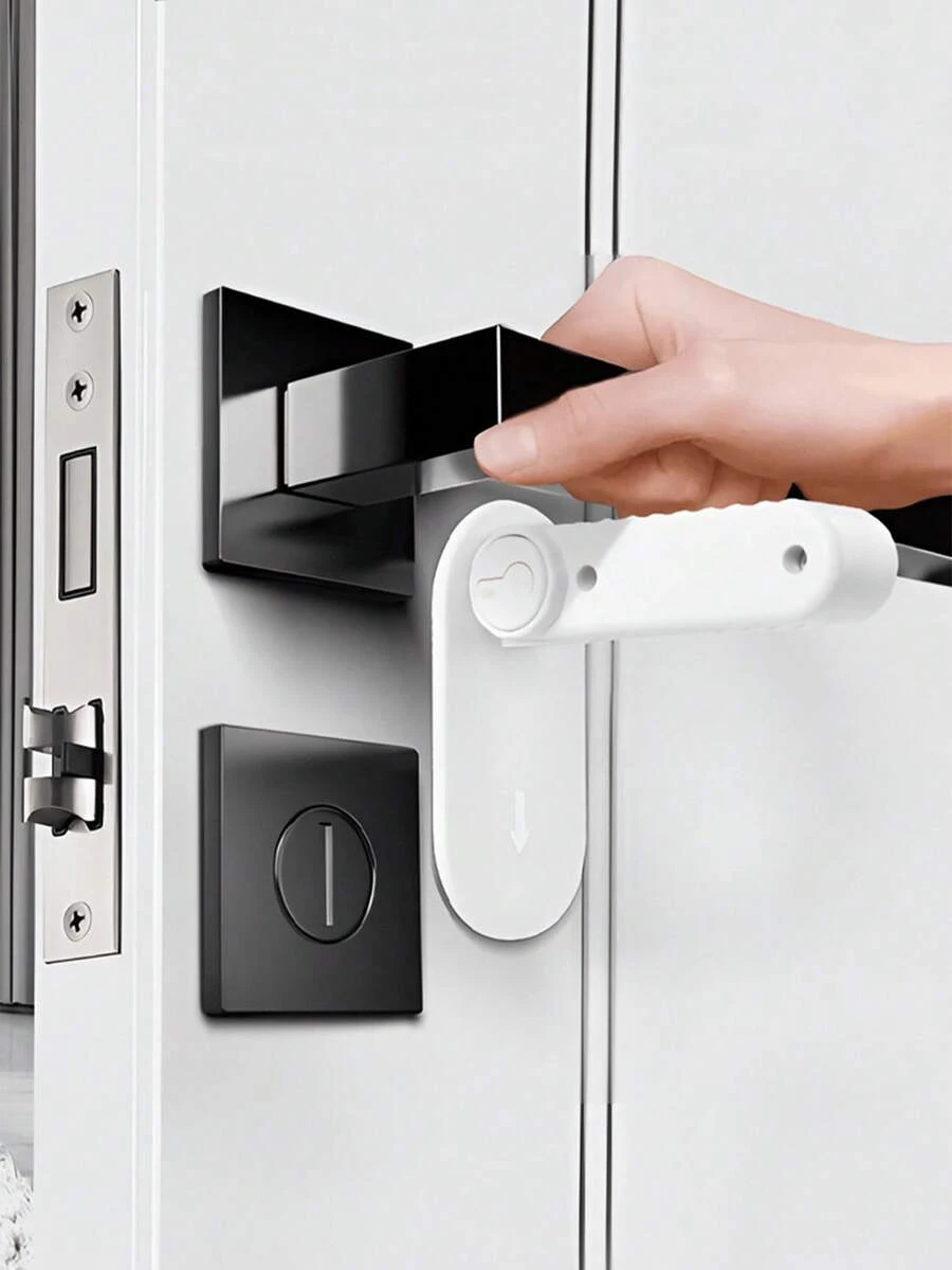 1pc Easy Install Pet Door Handle Safety Lock, Universal Plastic Door Latch, Drill-Free Security Locking System, No Electricity Or Battery Required