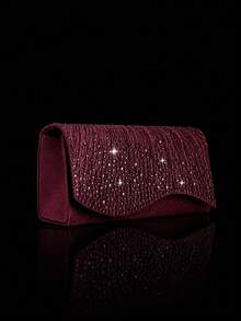 Shiny Rhinestone Evening Bag, Luxury New Women's Party Bag, Shoulder Bag, Paired With Shiny Rhinestone Pendant Necklace, Earrings, Bracelet, Suitable For Evening Party, Gathering, Party, Ball - Burgundy - View 8