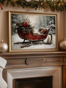 1pc Vintage Winter Sleigh Wall Art Print, Rustic Christmas Mural Canvas Poster, Suitable For Bedroom, Living Room, Kitchen, Canvas Wall Art, Fun Bathroom Decor, Room Decor, Home Decor, Dorm Decor, College Decor, Christmas Holiday Gift, Framed/Unframed - 1pc - View 8