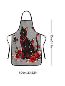 4pcs Gothic Halloween Kitchen Apron, Black Cat Red Rose Pearl Chain Print Adjustable Anti‑Oil Cooking Bib Apron, Vintage Dark Romantic Home Baking Party Decor Holiday Gift - Multicolor - View 6