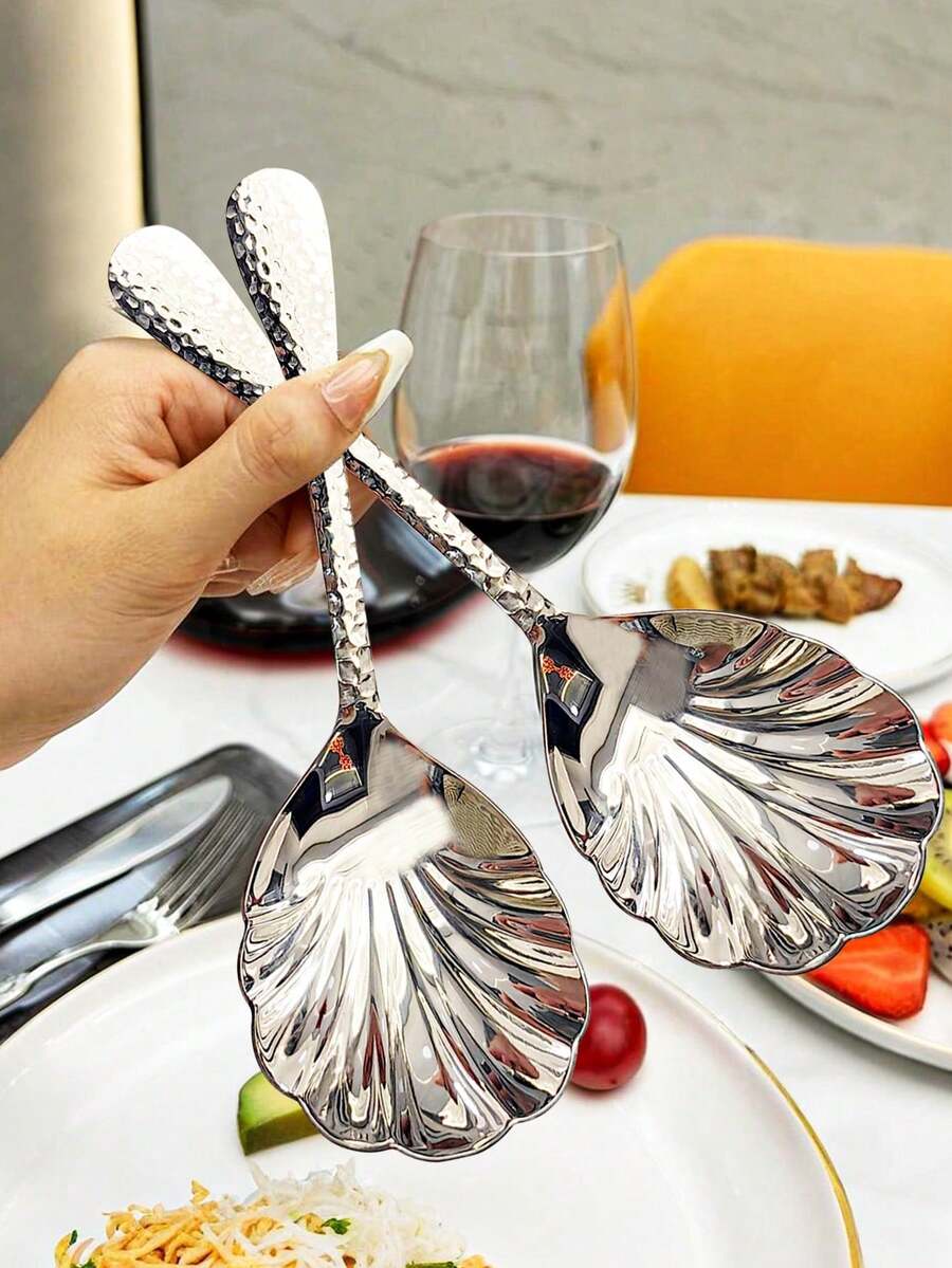 1pc/2pcs Stainless Steel Thickened Stirring Spoon, Rice Spoon, Home Dining Tableware, Kitchen Utensils, Christmas Gift
