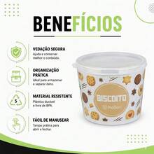 Kit 5 Potes Mantimentos 1000Ml Plástico Livre Bpa Cozinha Achocolatado Açúcar Café Chá Cappuccino - Multicolorido - Visão 4