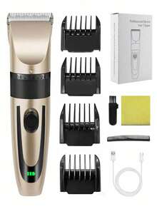 HIENA Wireless Electric Hair Clipper, USB Rechargeable, Trimmer With Battery Indicator, Adjustable Length, Complete Set, Pink And Gold - Gold - View 1