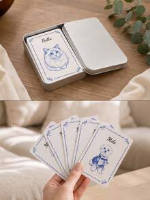 Customized Portrait-Themed Poker Set. Personalized Blue Line Sketch High-Quality Paper Art Poker Cards, Perfect For Game Nights, Pet Memorabilia, And Creative Gifts For Dog And Cat Lovers. - Multicolor - View 8