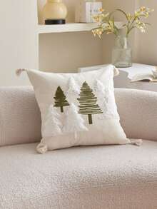 LCUHPCL 1 buah Sarung Bantal Bordir 3D Gaya Bohemian Motif Pohon Pinus & Gunung Bersalju, Dekorasi Rumah untuk Sofa, Ruang Tamu, Kamar Tidur, Ruang Makan, dan Lainnya - Krem - View 6