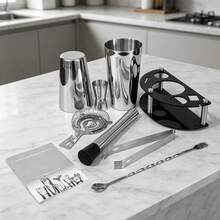 KCJLHGT 8Pcs Boston Cocktail Shaker Set With Black Stand, 25oz/20oz Stainless Steel Bartender Kit With Muddler Jigger Strainer Ice Tongs Bar Spoon And Cocktail Recipe For Home Bar Party - View 5