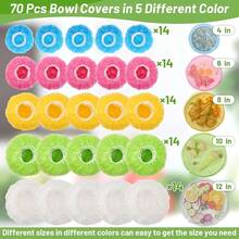 70 Pcs Bowl Covers, 5 Size Plastic Food Covers With Elastic, Colors Bowl Reusable, Alternative To Foil, Fresh Keeping, Disposable Dish Wraps For Food Storage, Bread Proofing And Bugs Prevention - 70 - View 5