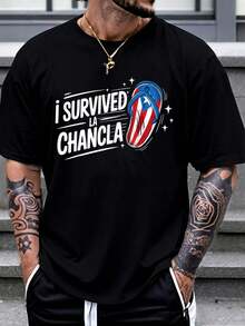 100% Cotton Chancla Survivor Puerto Rican Puerto Rico Funny Spanish Joke T-Shirt Women's Men Graphic Tee - 黑色3 - 查看 1