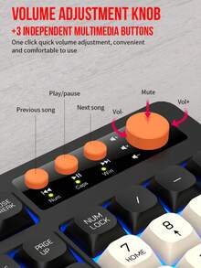 RAIKU T18 3-In-1 Color Block Gaming Keyboard And Mouse Set With Backlit Keys, Volume Knob, 104-Key Wired Keyboard, Multi-Color Block Keyboard, 3-Button Backlit Mouse, Includes Mouse Pad - View 7