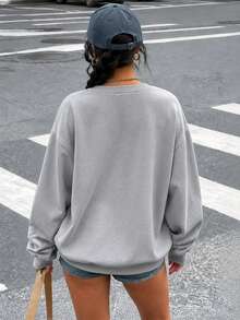 Start Disney Autumn/Winter Women's "Mickey Mouse And Donald Duck" Pattern Printed Street Commuter Y2k Clothing Grey Round Neck Sweatshirt - Grey - View 5