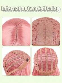 Short Straight Bob Synthetic Wigs Pink Hair Wig With Bangs For Women Cosplay Cute Wig Heat Resistant Fiber Halloween Wear - Multicolor - View 4