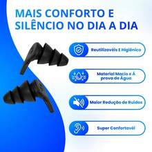 Tampão de Ouvido Silicone Super Macio Redução de Ruídos Reutilizável para Sono Estudos e Trabalho - A-preto - Visão 4