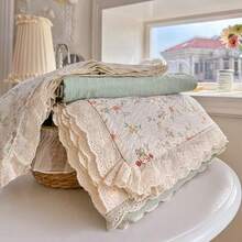 白色刺繡蕾絲被套組 4 件套，柔軟舒適的臥室床上用品，蕾絲設計搭配可愛花卉圖案，透氣柔軟四季通用床上用品套裝，包含 1 件被套、1 件床單、2 件枕套，不含填充物，適用於臥室、宿舍、居家，多種尺寸可選 - 薄荷綠 - 查看 5
