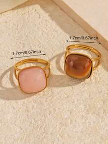 1 peça/2 peças Conjunto de Anéis Oval Vintage Elegante Banhado a Ouro 18K em Aço Inoxidável, Adequado para Uso Diário, Feriados e Encontros de Mulheres - Multicolorido - Visão 9