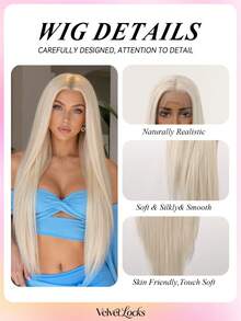 Topshe [Velvet Locks] Peruca Frontal de Renda HD 13x4, Linha de Cabelo Invisível Realista, Cabelo Liso de 32 Polegadas, Múltiplas Cores - Fibra Sintética Resistente ao Calor, Ondas Naturais Pré-Arrancadas, Peruca Feminina de Comprimento de Ombro, Adequada para Festa, Férias, Peruca Frontal de Renda Multifuncional Sem Cola - Multicolorido - Visão 8