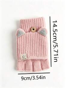 1 Pair Winter Flip-Finger Cat Ear Gloves, Windproof Warm Flip-Cover Hand Gloves, Casual Solid Color Five-Finger Gloves Suitable For Cold Weather - Multicolor - View 11